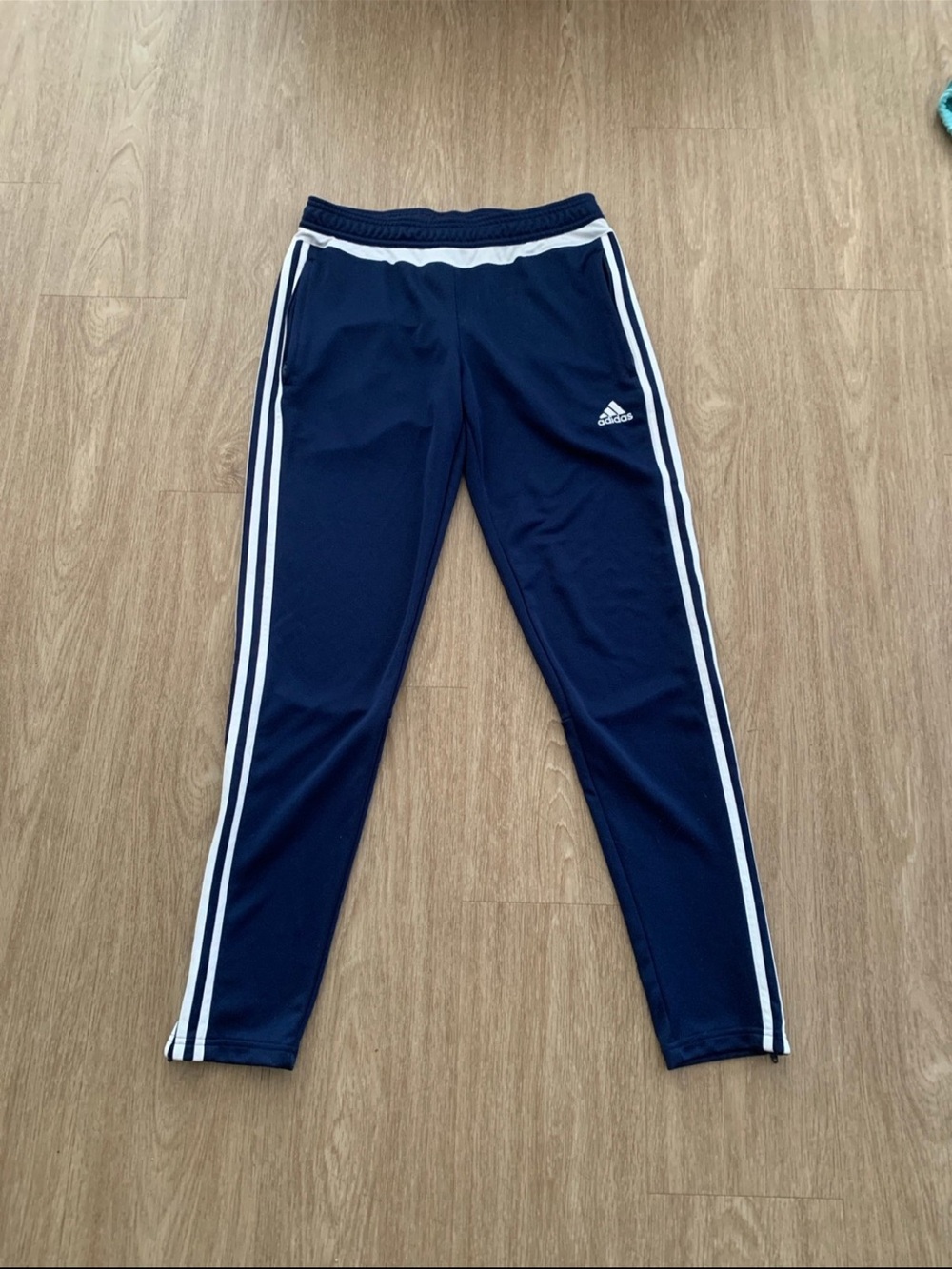 adidas Navy Jogger Pants with White Side Stripes